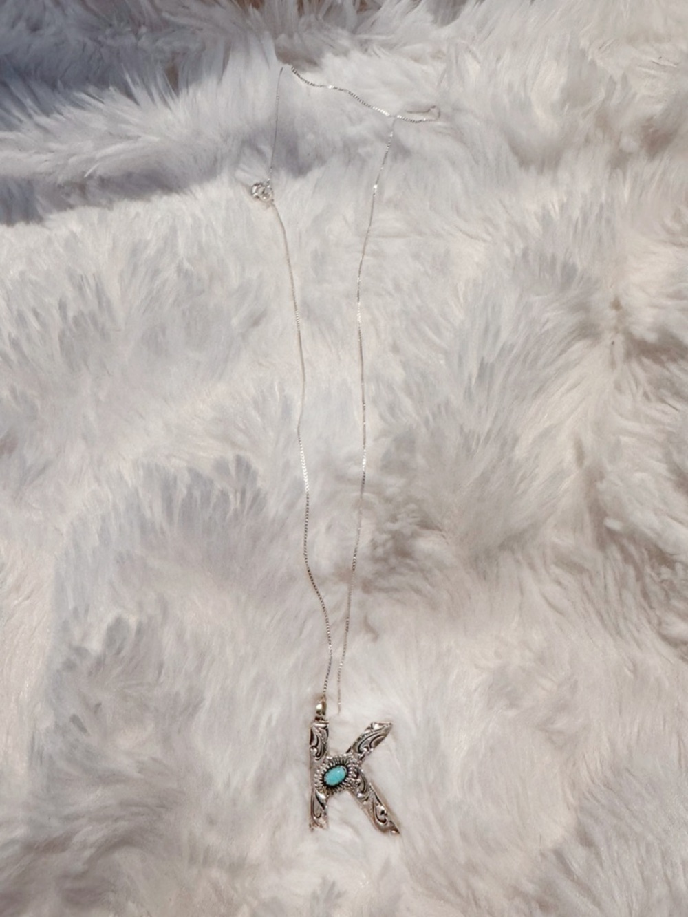 Turquoise Tuesday ★ Wild West Initial K Necklace 925 Sterling Silver 18” Chain - Picture 4 of 6